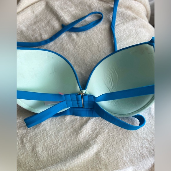 Victoria Secret NWOT Swim Bikini Top 36DD Hottie Halter Blue Push Up - Picture 6 of 10